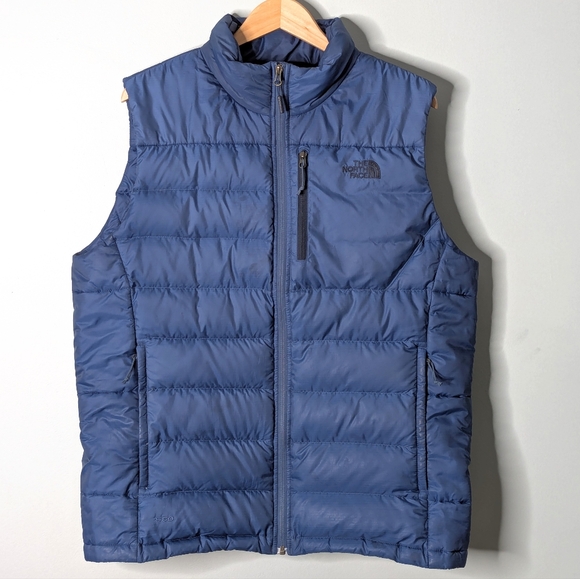 The North Face 550 Navy Blue Zip Up Goose Down Vest Size Men's L - Picture 1 of 9